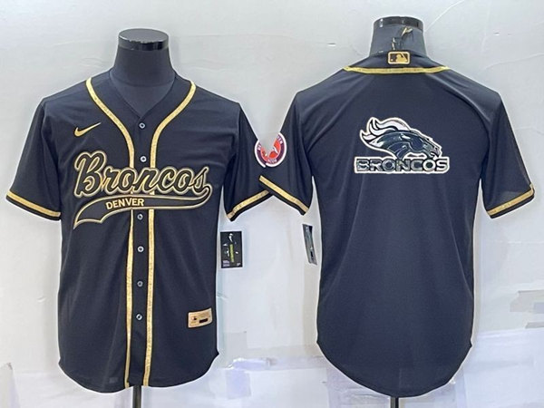 Men's Denver Broncos Black Gold Team Big Logo With Patch Cool Base Stitched Baseball Jersey